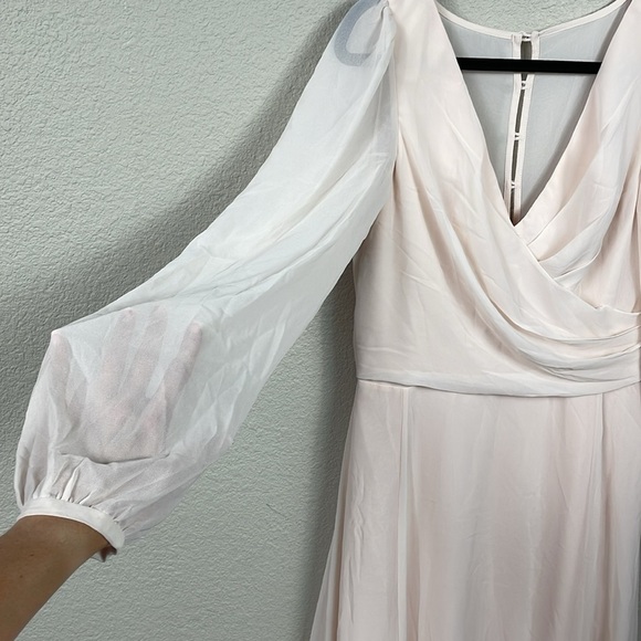 New Watters & Watters x BHLDN Nova Maxi Dress Ice Pink Chiffon Sz 10 - Picture 4 of 12